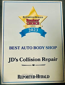 2023 Best Auto Body Shop Reporter-Herald Readers' Choice award for JD's Collision Repair
